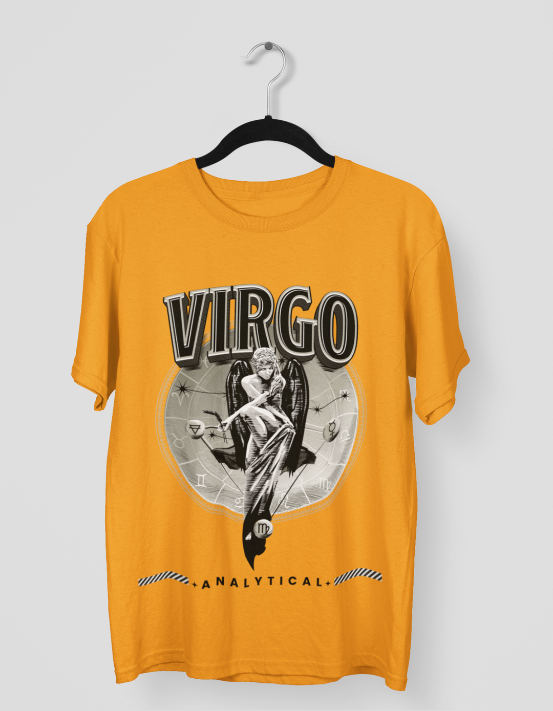 Virgo Mens LineArt Oversized TShirt#color_mustard