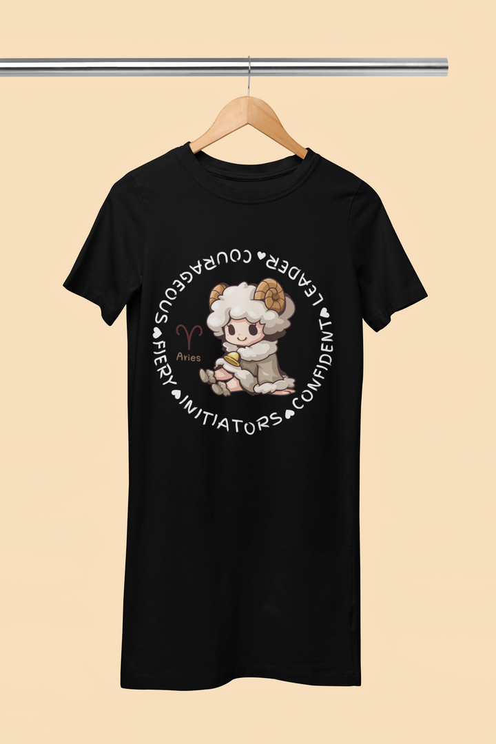 Aries Zodiac Graphic Printed Cotton Night T-Shirt Dress for Women