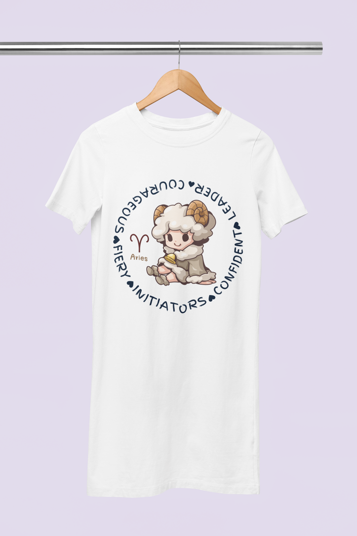 Aries Zodiac Graphic Printed Cotton Night T-Shirt Dress for Women