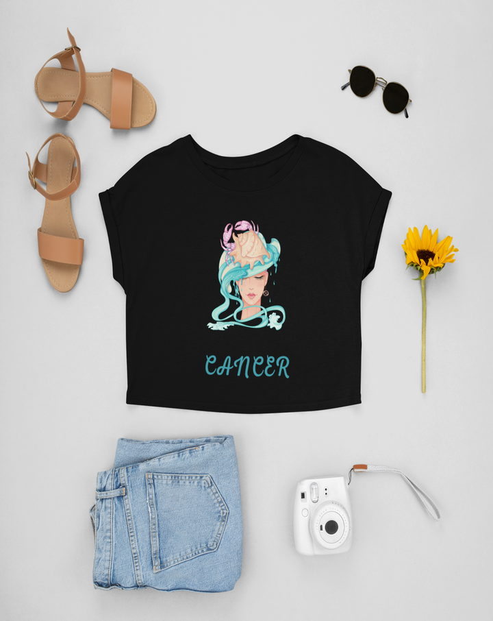 Trendy Womens Stellar Cancer Crop Top#color_black