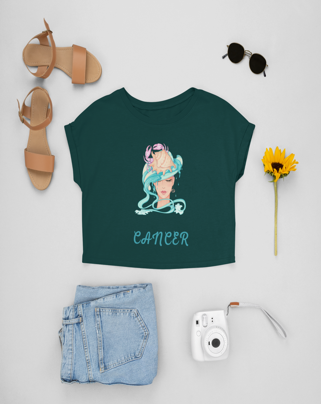 Trendy Womens Stellar Cancer Crop Top#color_green
