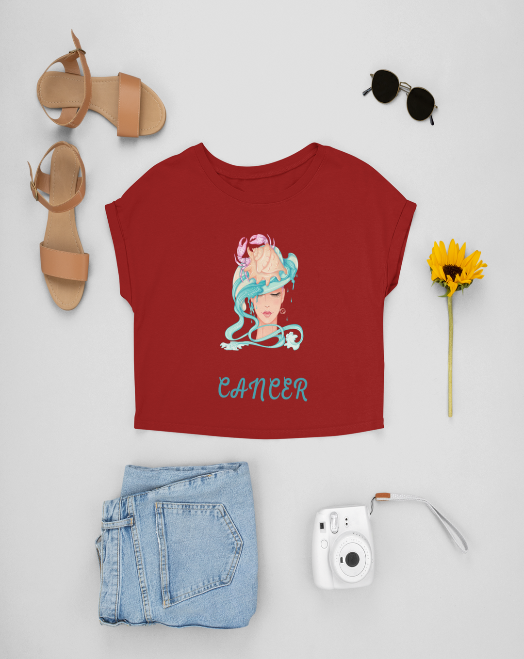 Trendy Womens Stellar Cancer Crop Top#color_maroon