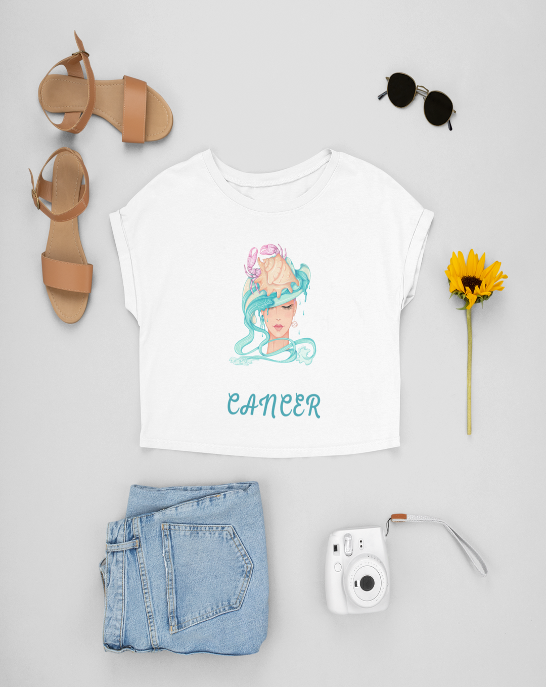 Trendy Womens Stellar Cancer Crop Top#color_white
