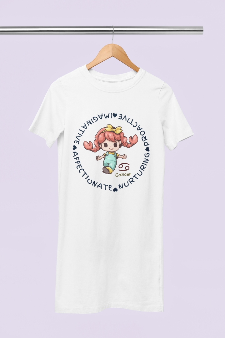 Cancer Zodiac Graphic Printed Cotton Night T-Shirt Dress for Women