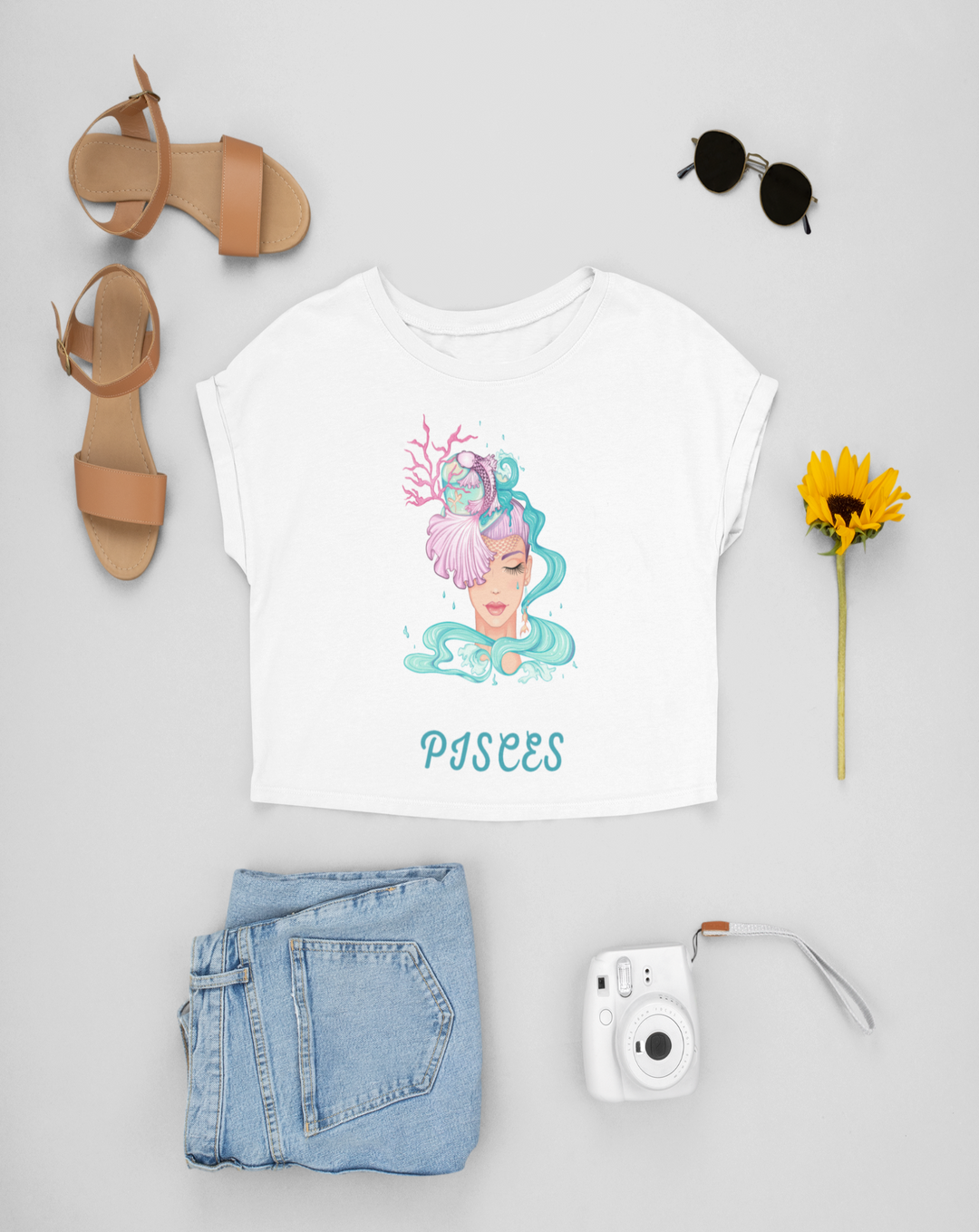 Trendy Womens Stellar Pisces Crop Top#color_white