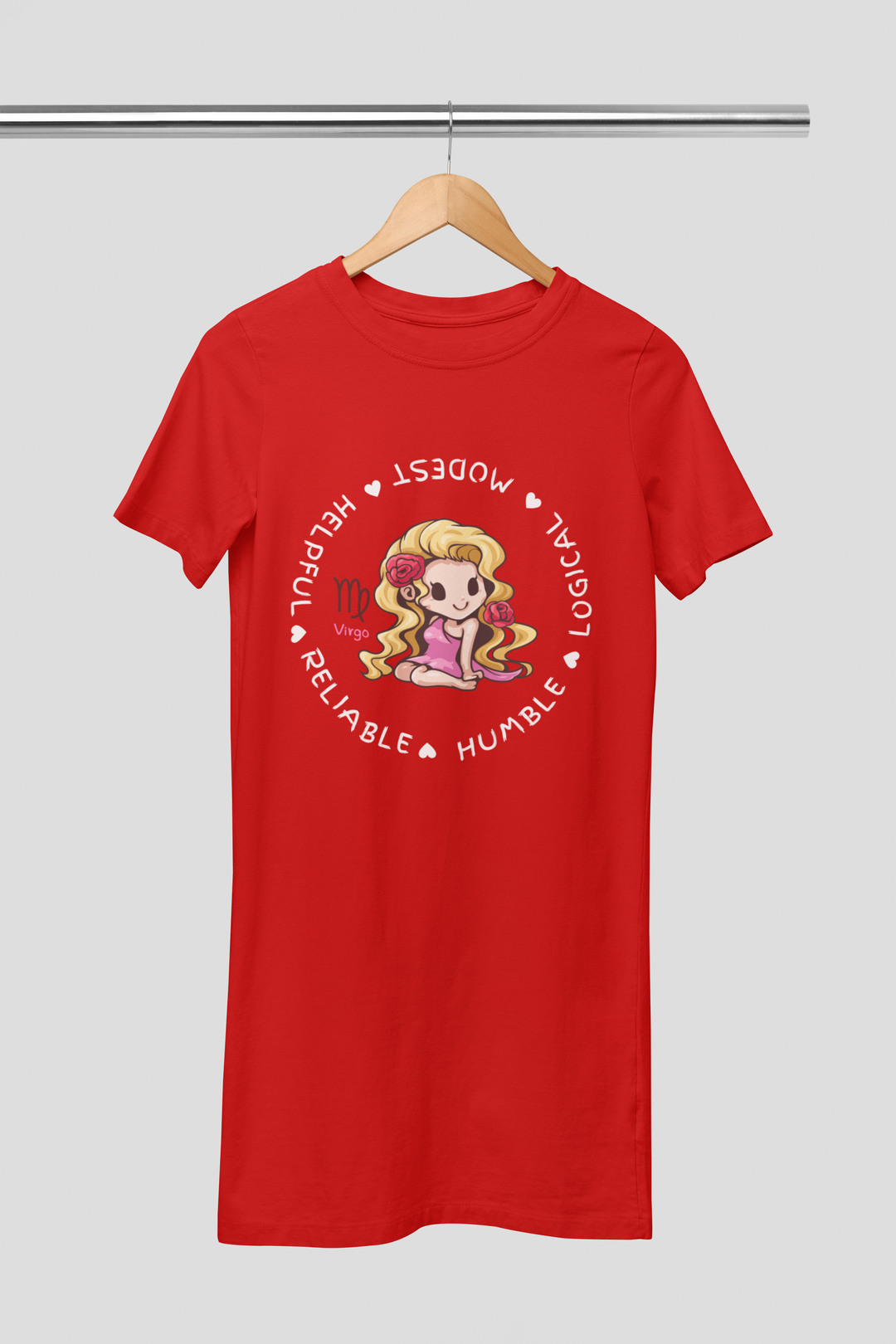 Virgo Zodiac Graphic Printed Cotton Night T-Shirt Dress for Women